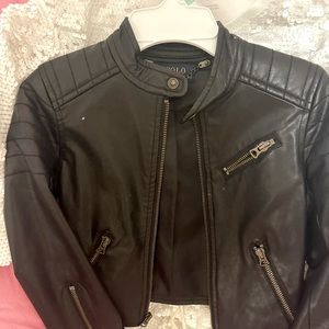 Ralph Lauren little girls black leather motor cross style jacket, sleeves zip. 5